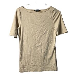 LAUREN RALPH LAUREN BEIGE BOAT NECK SHORT SLEEVE TOP SIZE M